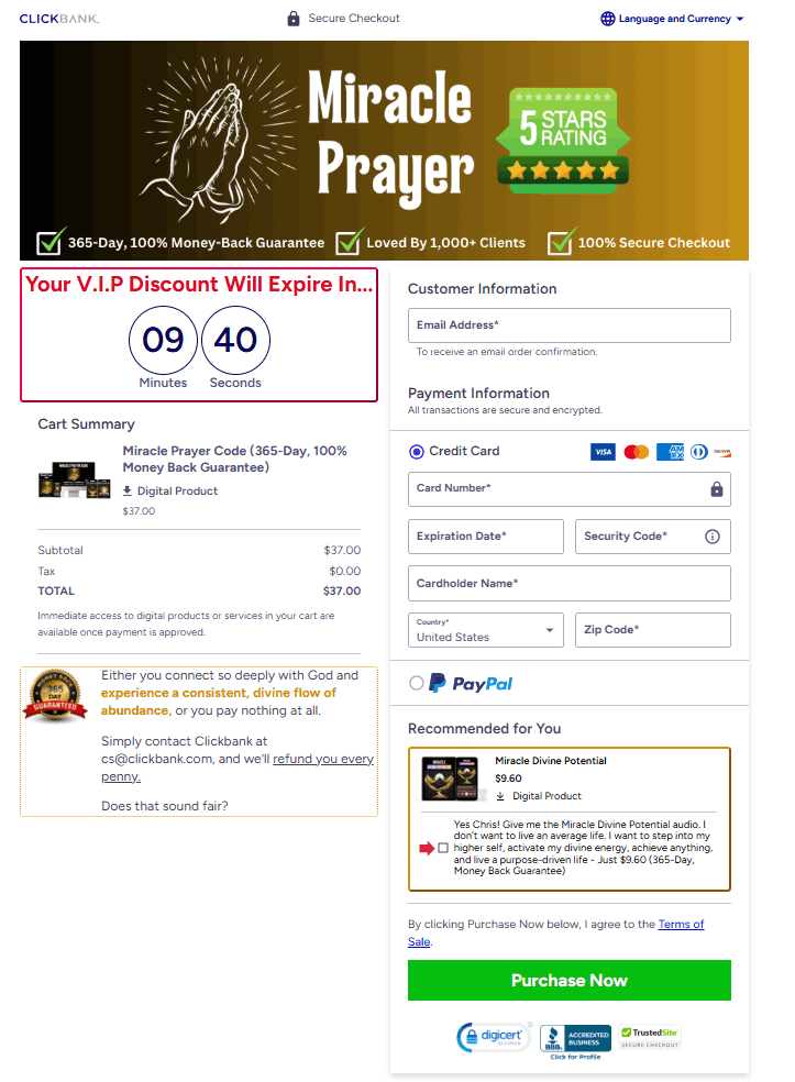 Miracle Prayer Code Checkout